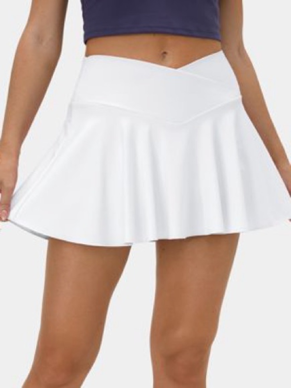 Halara Cloudful Air Comfy High Waisted Crossover Pocket Flare tennis skirt white